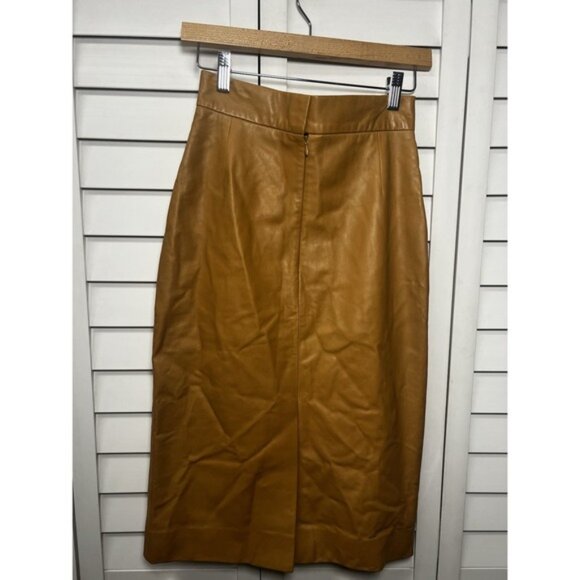 Oscar De La Renta Cognac Leather Pencil Skirt Women's Size 2 - Picture 6 of 11